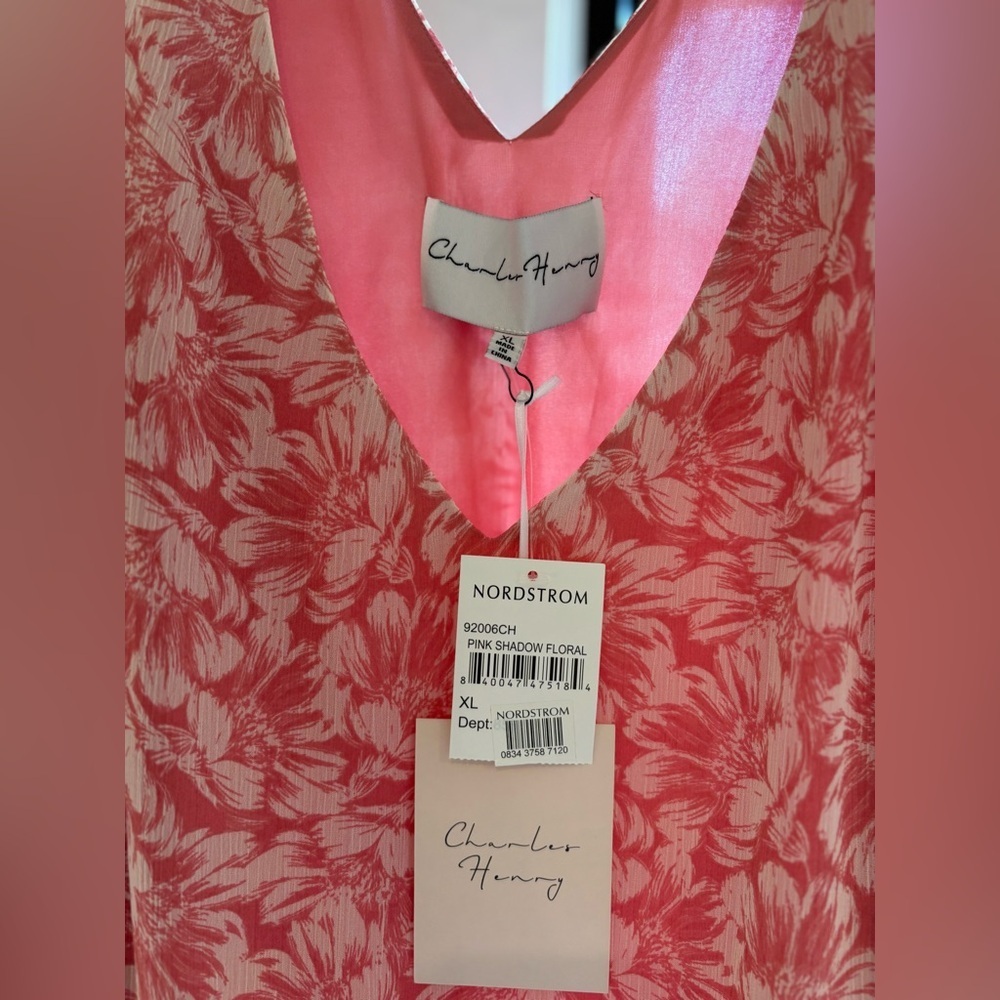 CHARLES HENRY Floral Tank Dress - Pink Shadow Petals Floral Sleeveless Dress XL - Picture 5 of 7